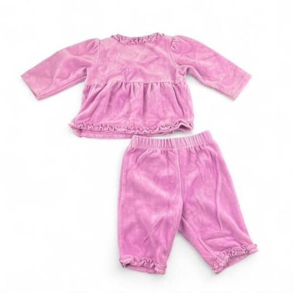 Purple ruffle trim velour top and pants set size 0-3 months - Picture 2 of 4